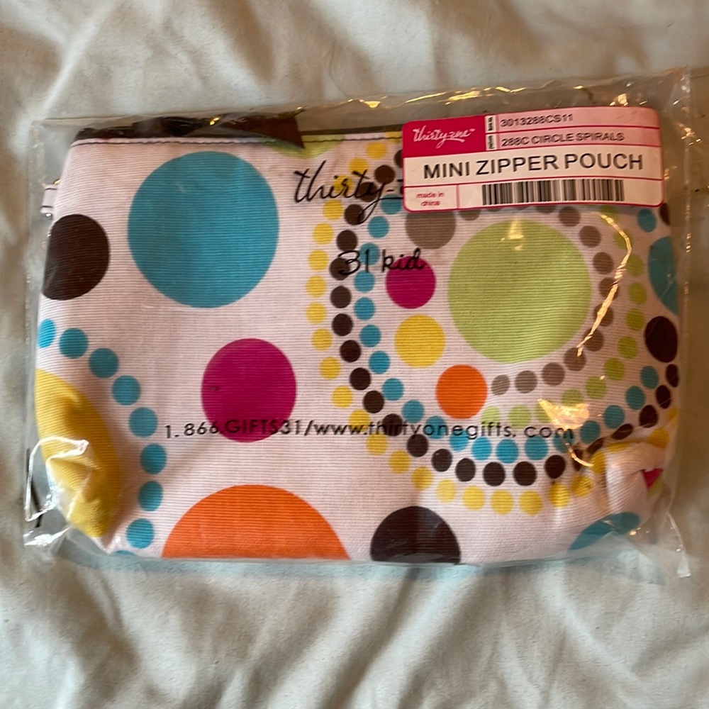 New 31 zipper pouch in “Circles Spiral” pattern.